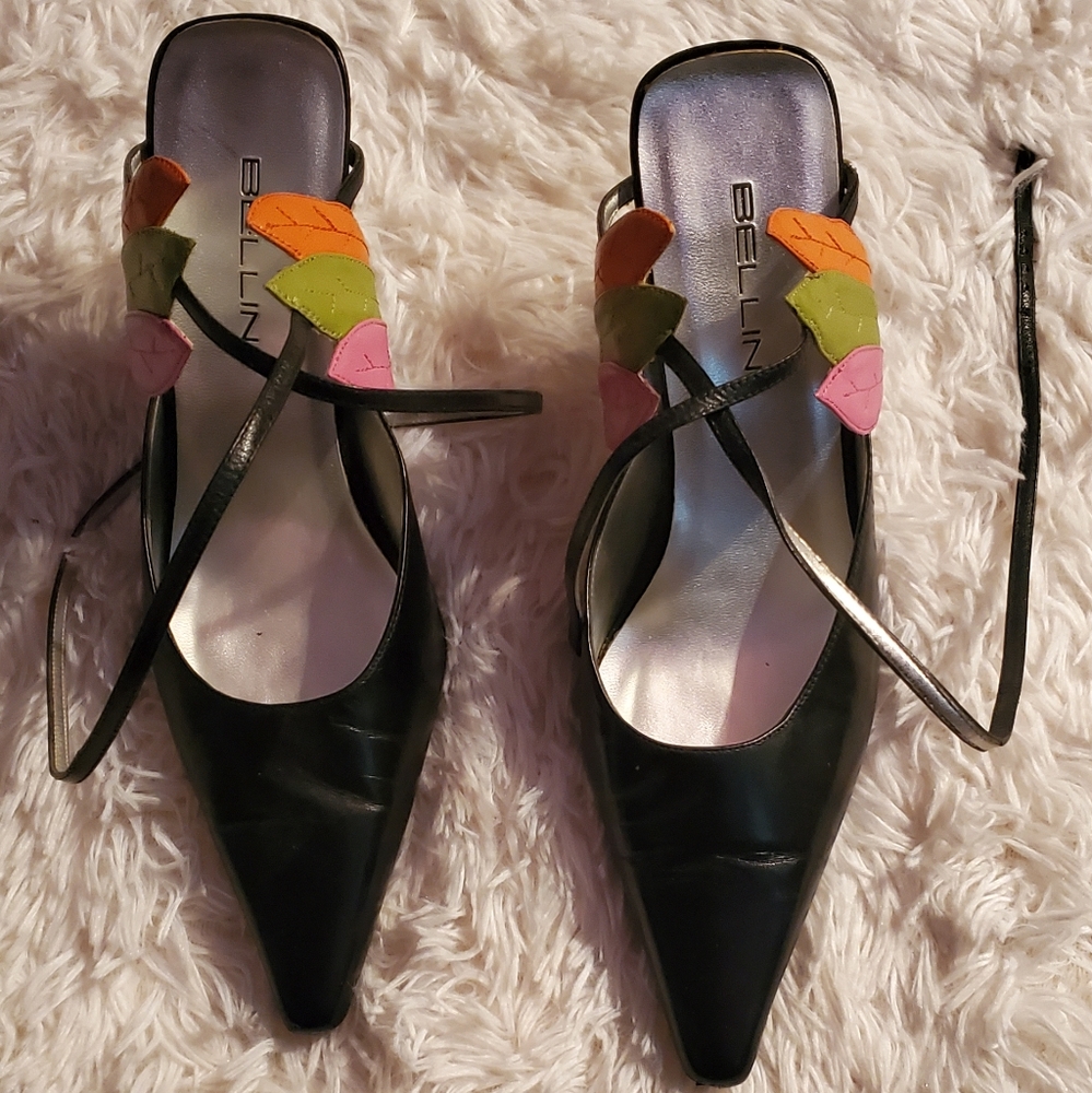 Black 3.5 in slingback heels, size 10